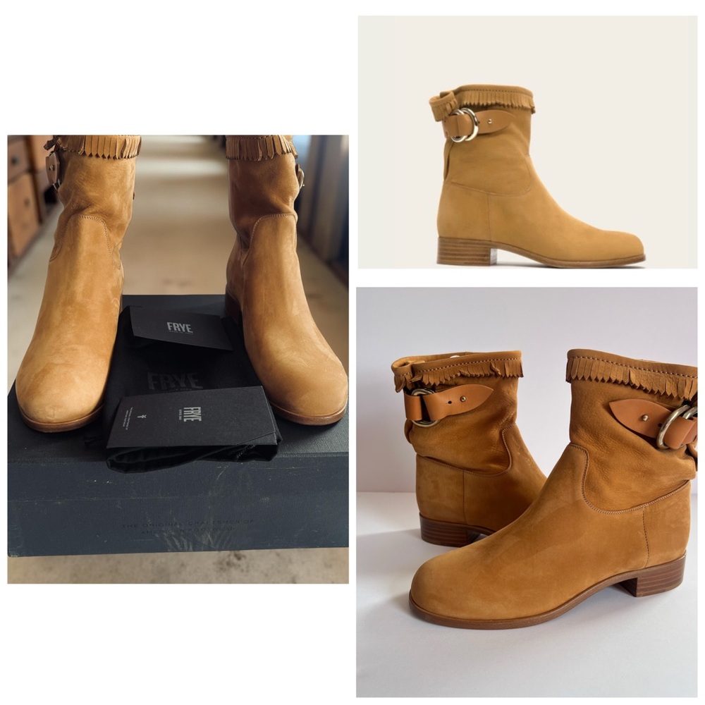 NWT Frye Ricki Ring Fringe Italian Boots Tan Size 7.5